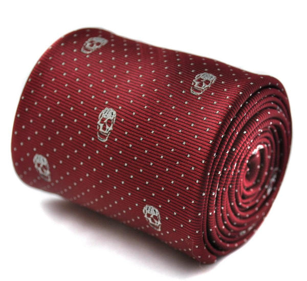 burgundy maroon tie with  skulls design